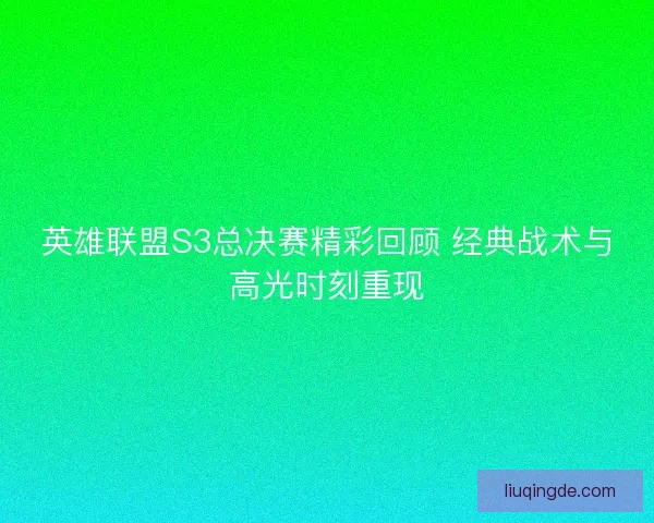 英雄联盟S3总决赛精彩回顾 经典战术与高光时刻重现